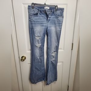 Buckle Faded Blue Distressed Flare Jeans